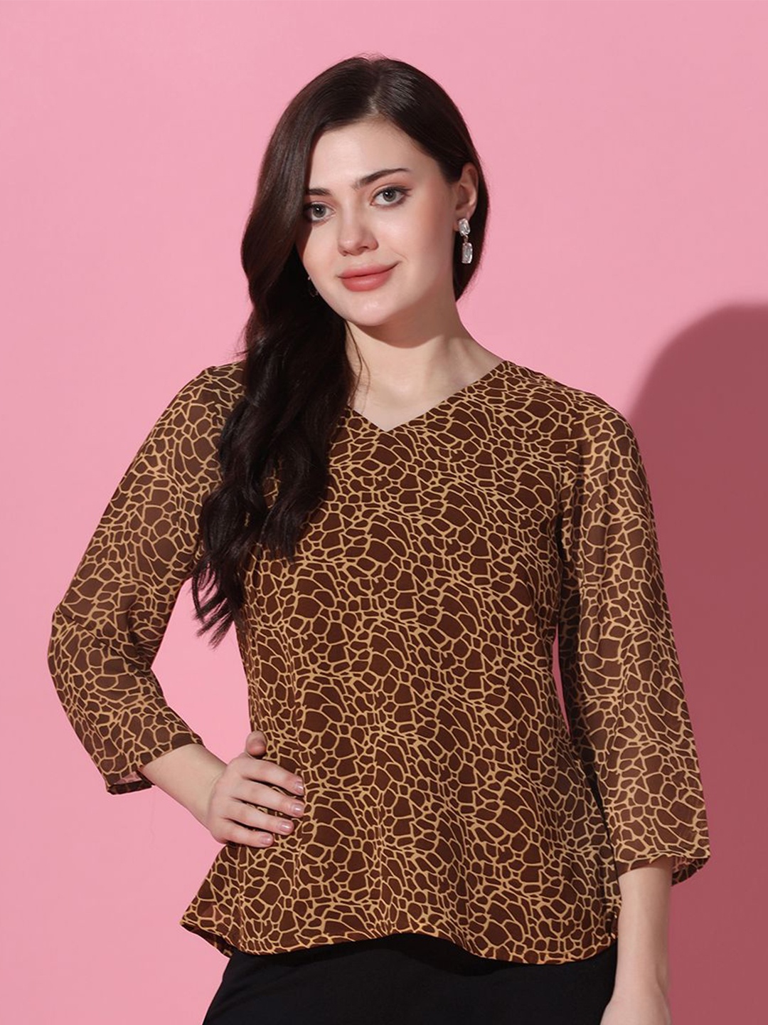 

BAESD Animal Print Georgette Top, Brown