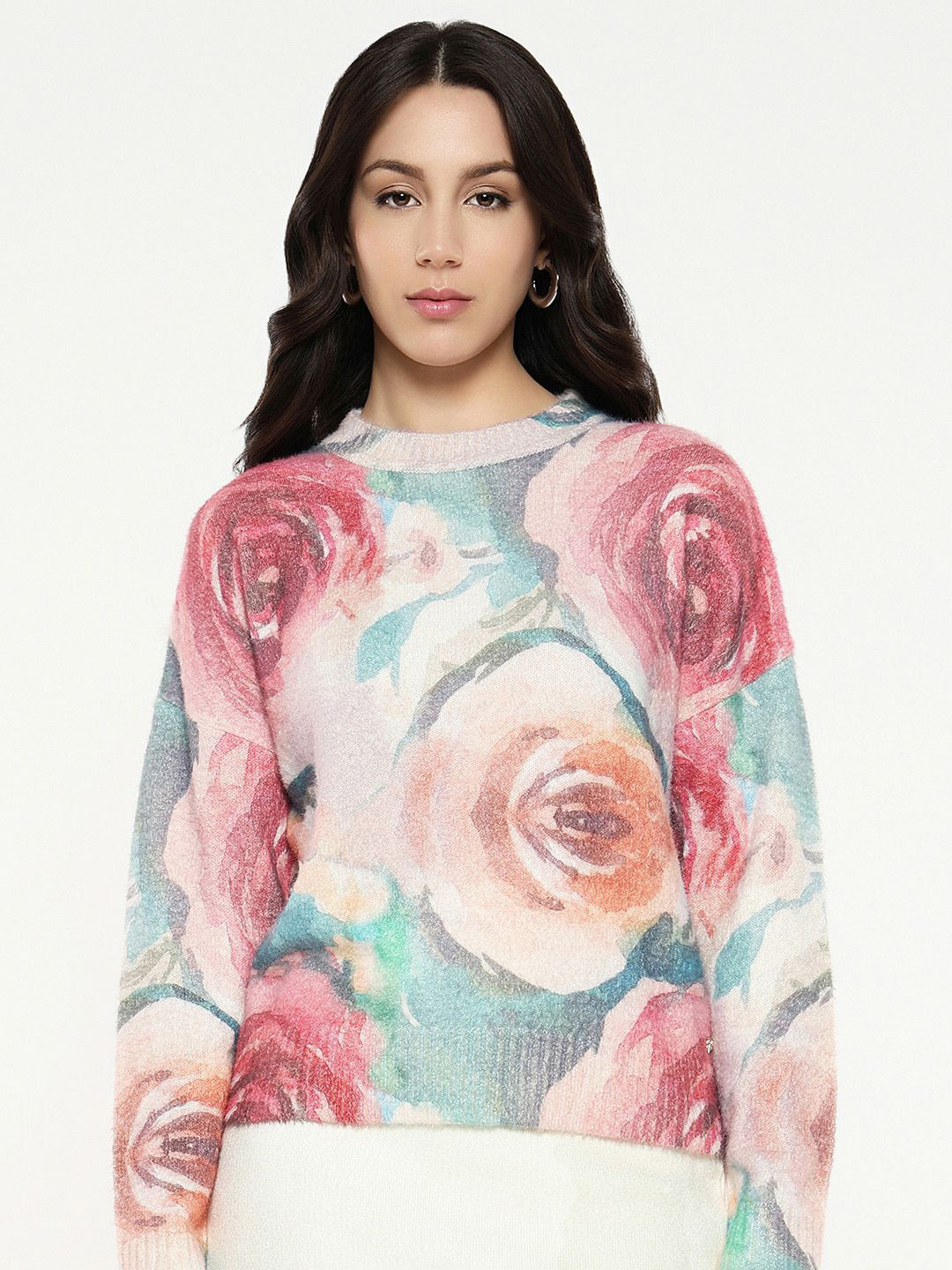 

RAREISM Women Floral Printed Pullover, Pink