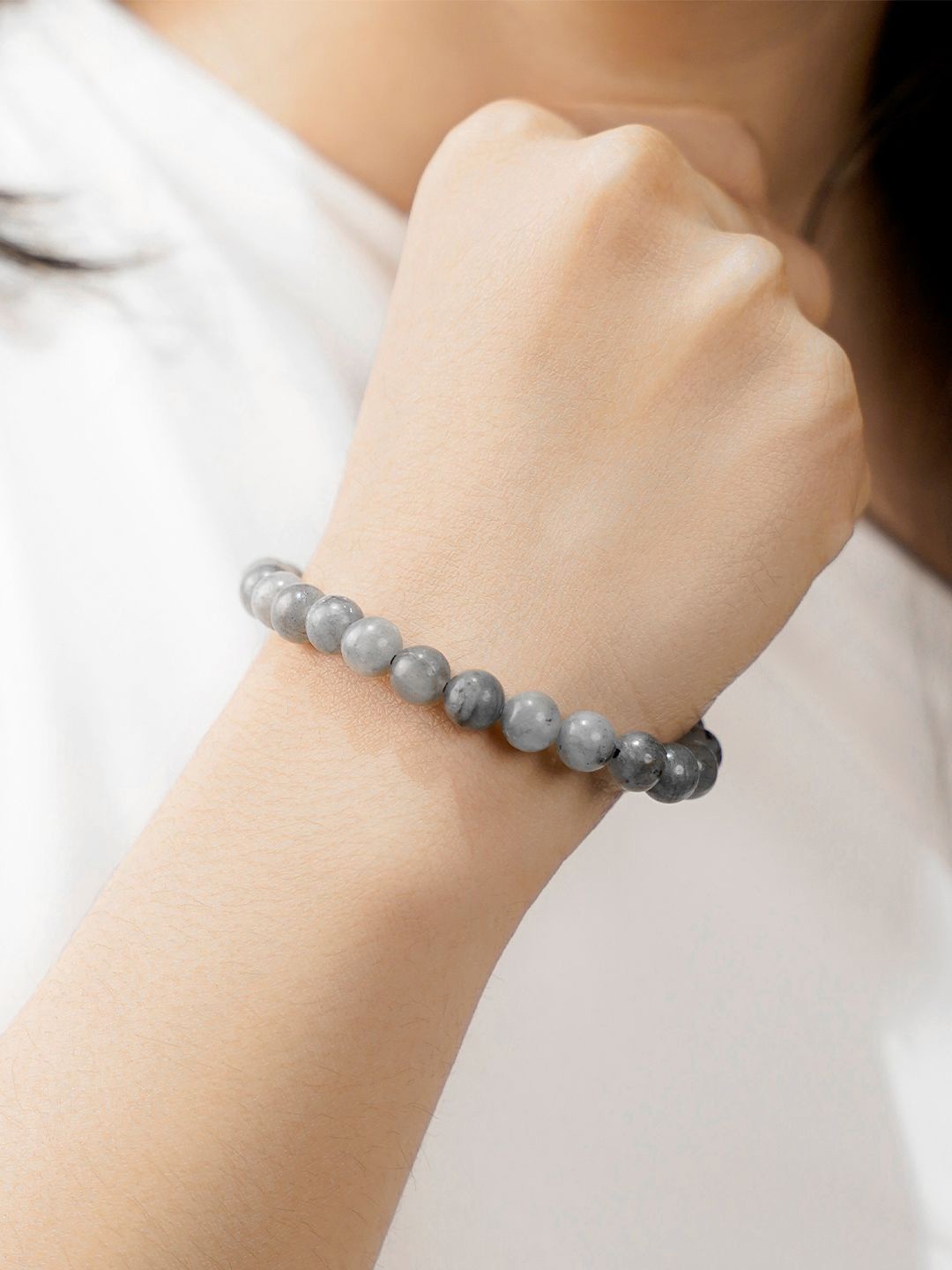 

SWASHAA Lebrolite Agate Elasticated Bracelet, Grey