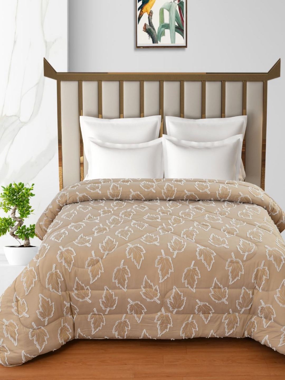

Florida Leafline Beige Patchwork 95 GSM Reversible AC Double Bed Comforter