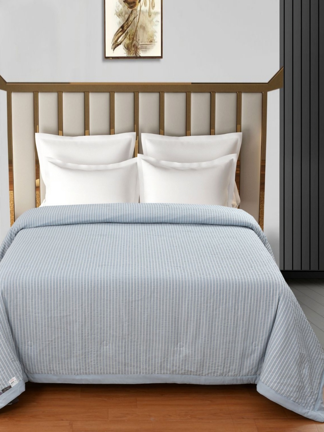 

Florida Blista Blue & White Striped 120 GSM Reversible AC Double Bed Comforter