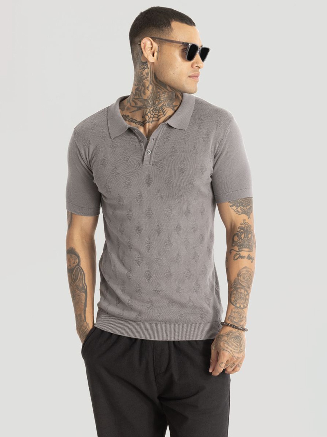 

Snitch Men Solid Polo Collar Cotton Slim Fit T-Shirt, Grey