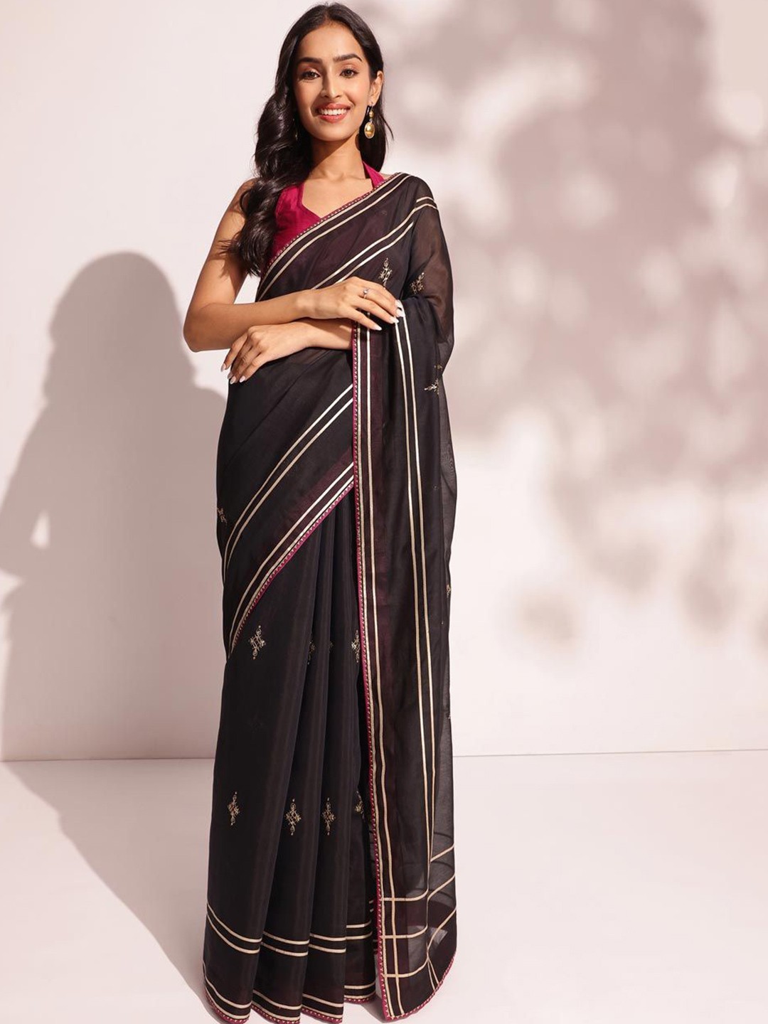 

Fabindia Ethnic Motifs Woven Design Gotta Patti Saree, Black