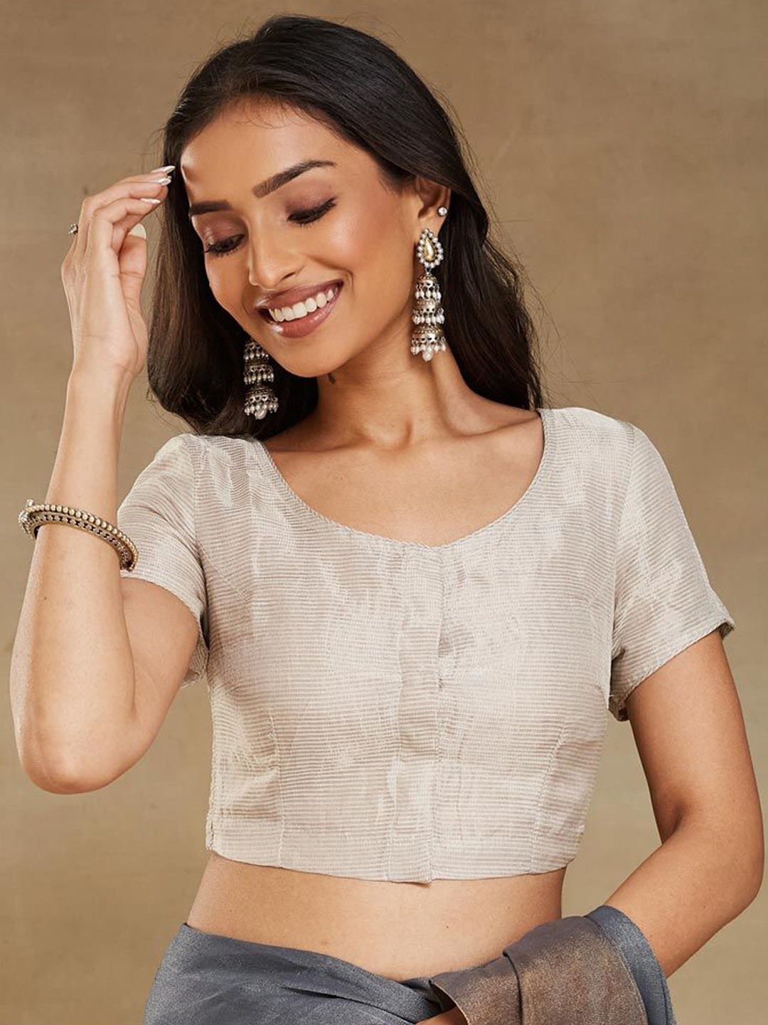 

Fabindia Women Woven Design Saree Blouse, Grey