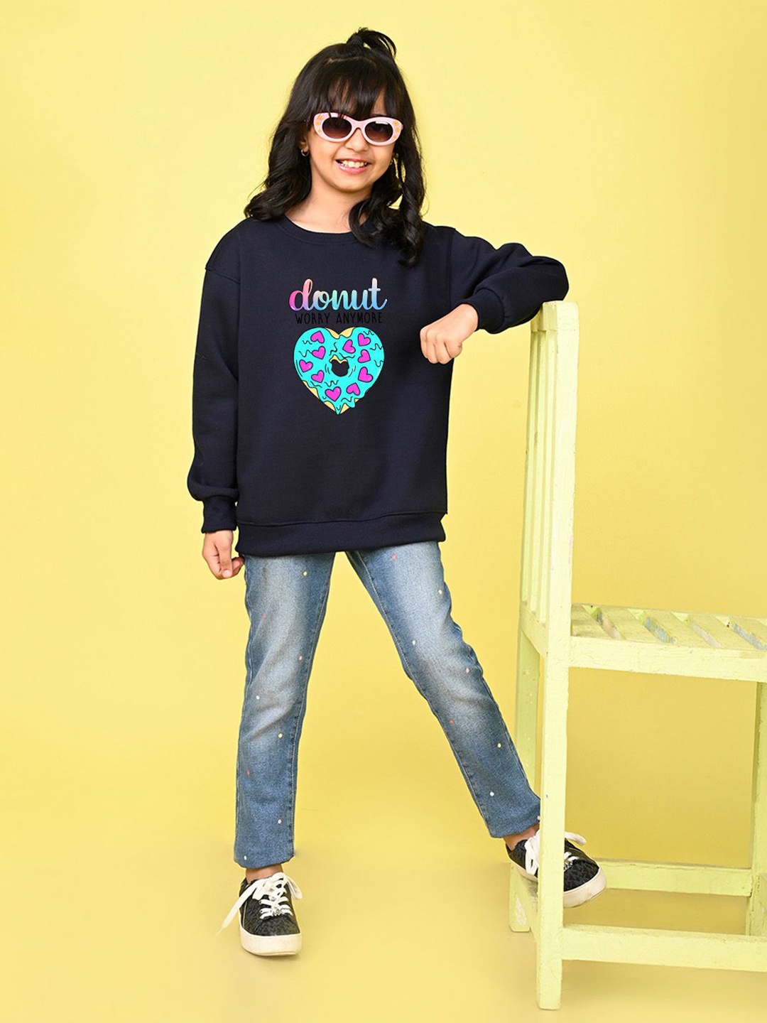 

NUSYL Girls Graphic Printed Oversized Sweatshirt, Navy blue