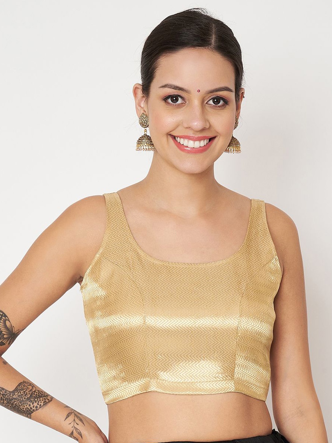 

studio rasa Woven Design Sleeveless Saree Blouse, Gold