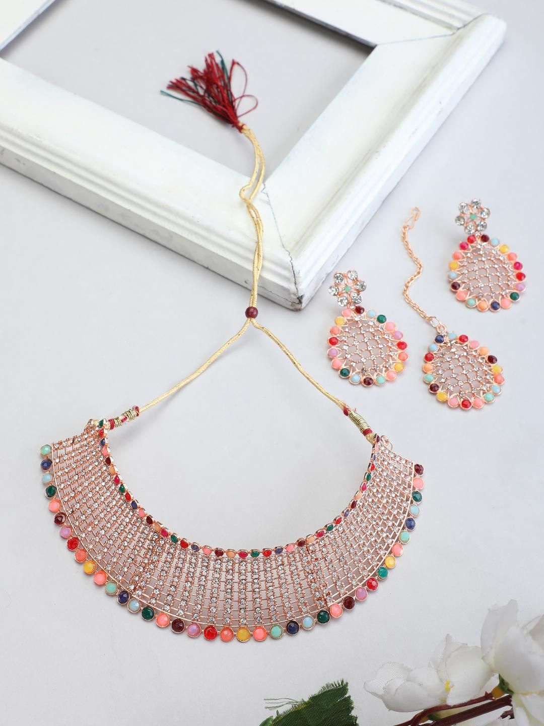 

MODE MANIA Rose Gold-Plated Stone Studded Jewellery Set