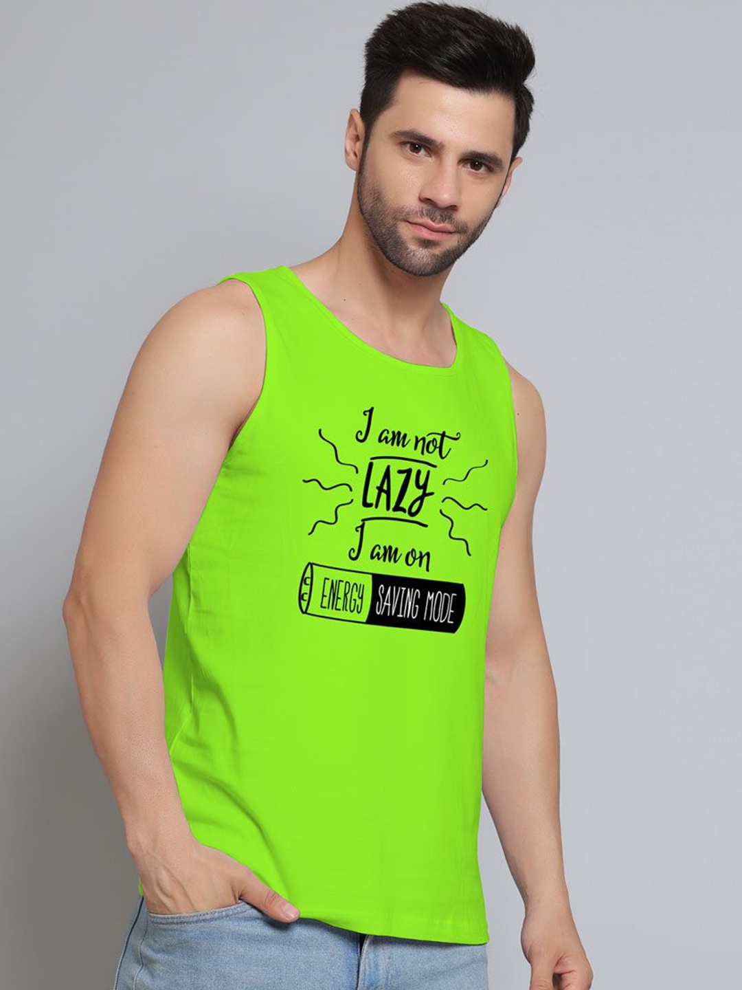 

DAB SHARK Men Printed Sleeveless Innerwear Gym Vests, Green
