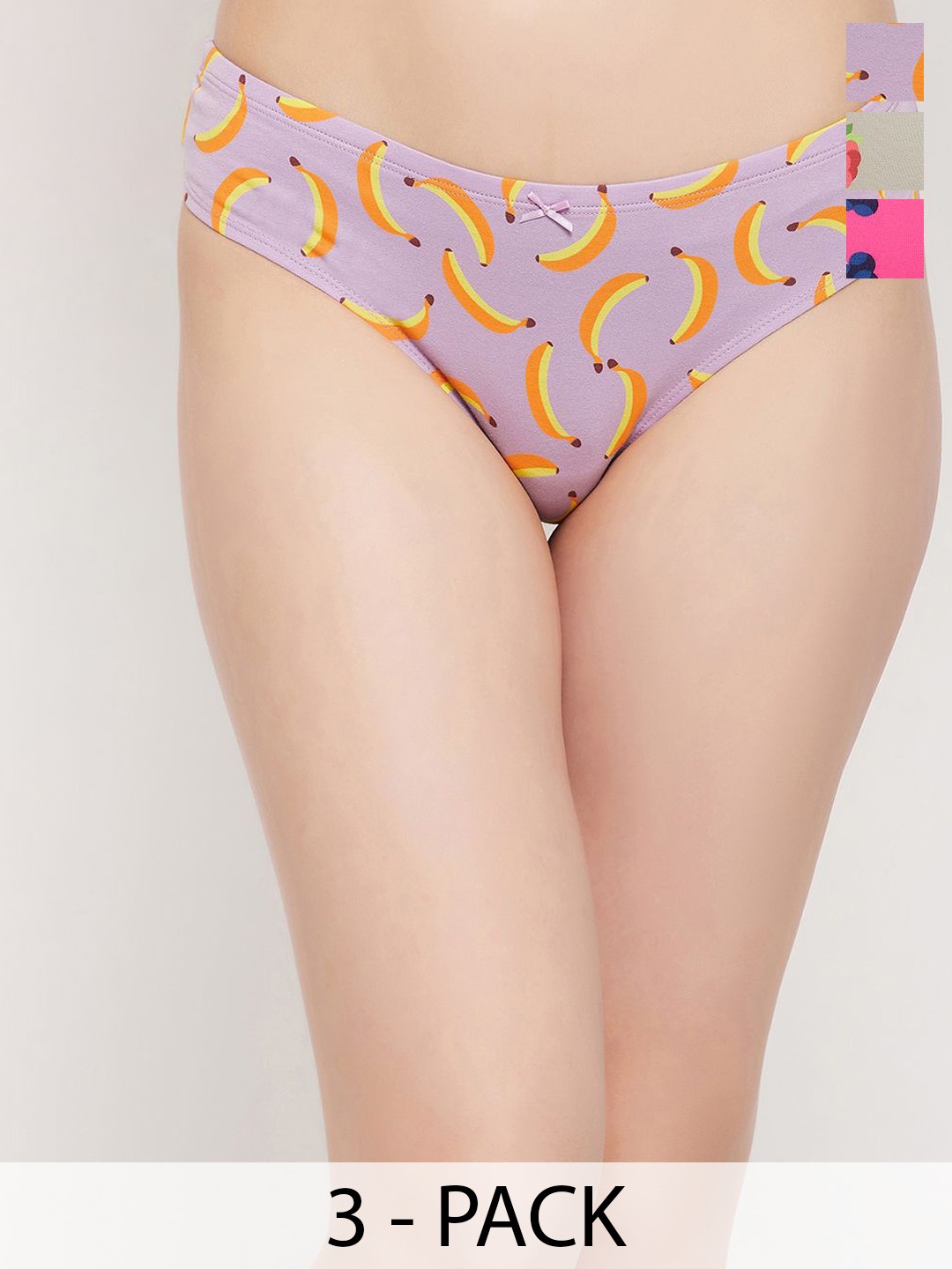 

Clovia Pack Of 3 Printed Cotton Low-Rise Thongs Briefs, Purple