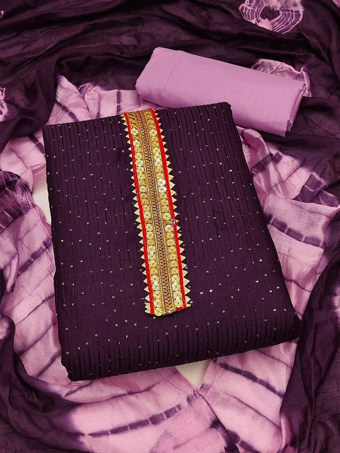 

LADY SHOPI Embroidered Sequinned Unstitched Dress Material, Purple