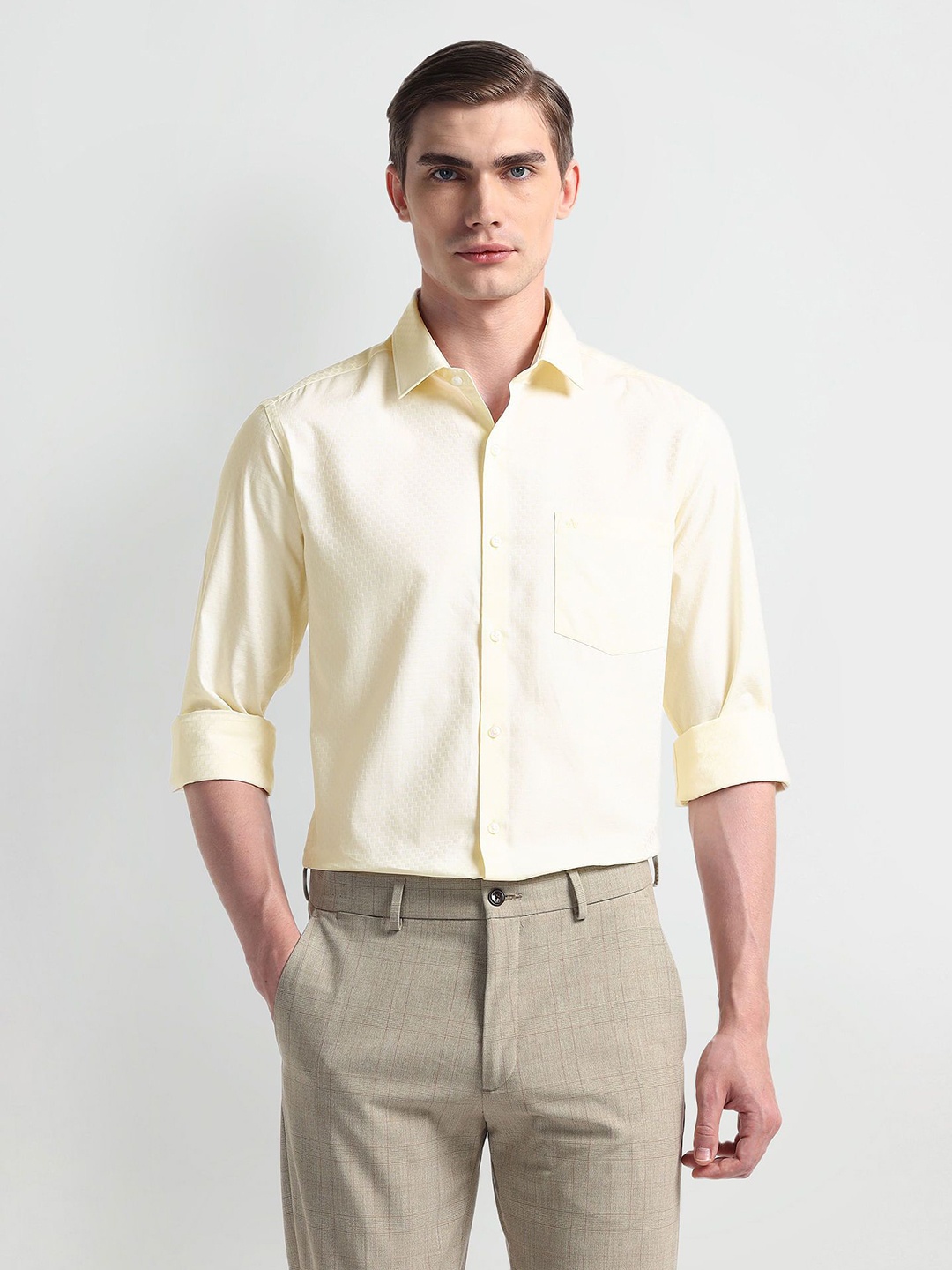 

Arrow Men Classic Cutaway Collar Solid Cotton Formal Shirt, Yellow