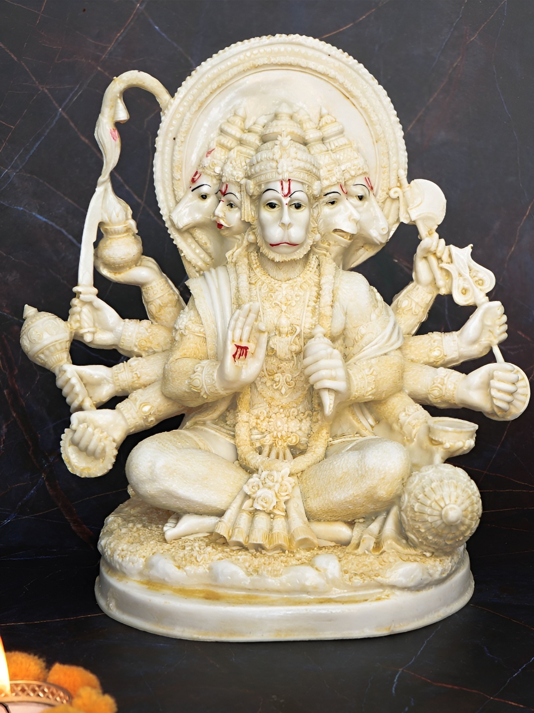 

Lupaava White Panchmukhi Hanuman Ji Statue Showpiece