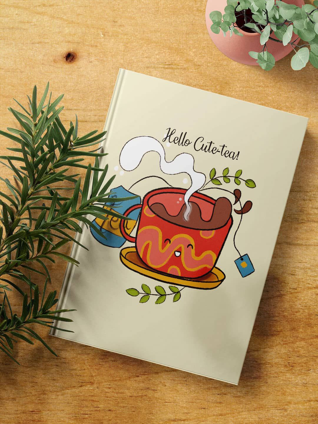 

macmerise Hello Cute Tea Printed Hard Cover A5 Ruled Notebook, Beige