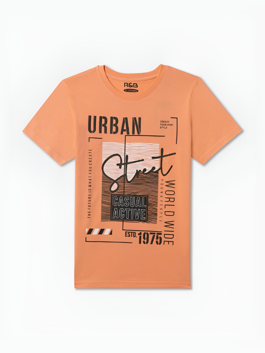 

R&B Boys Graphic Printed Round Neck Cotton T-Shirt, Peach