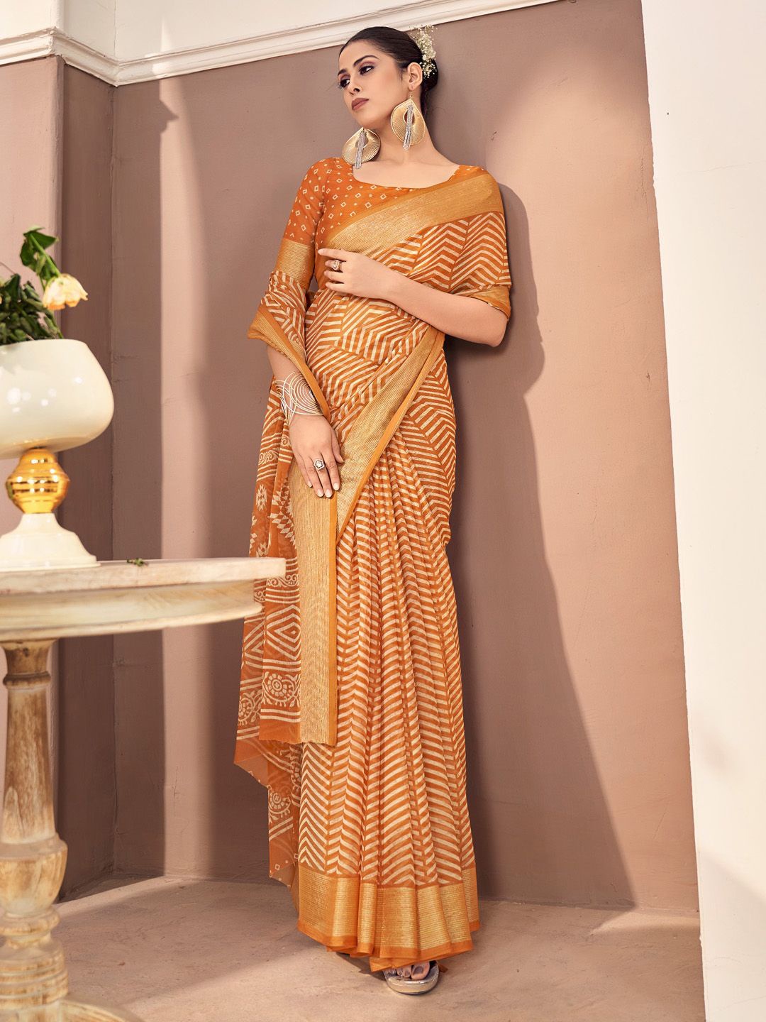 

Saree mall Zari Poly Chiffon geometric Saree, Mustard