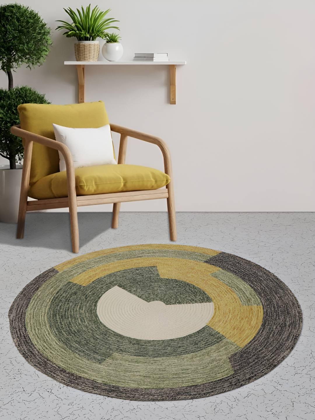 

BELLA TRUE Mustard & Green Round Floor Mat & Dhurries