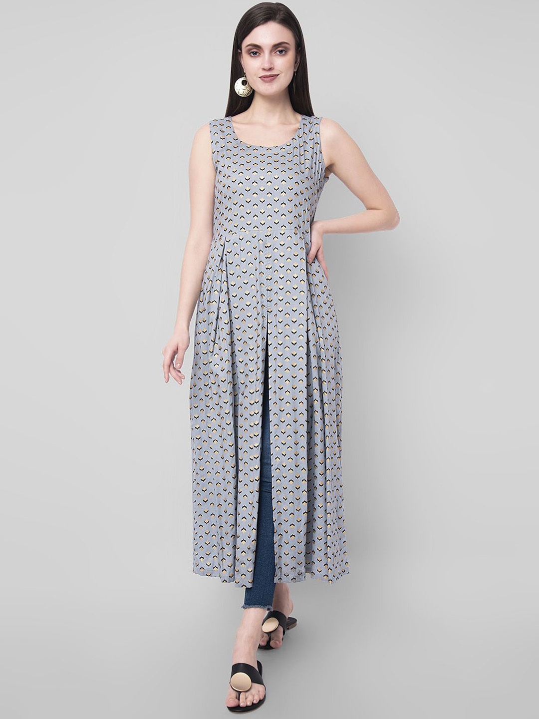

NYPA Floral Printed Floral Anarkali Kurta, Grey