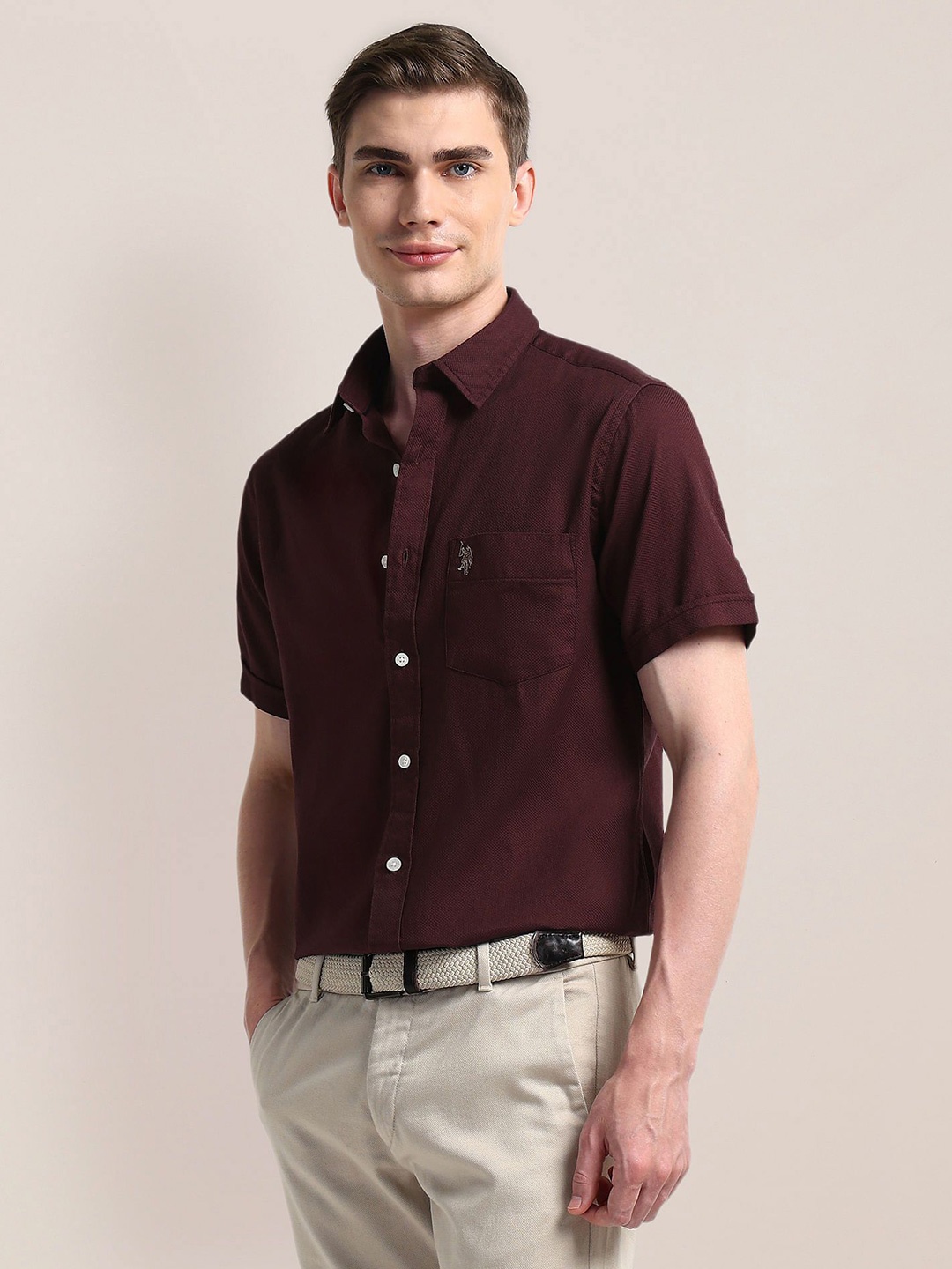 

U.S. Polo Assn. Men Classic Spread Collar Solid Cotton Casual Shirt, Purple
