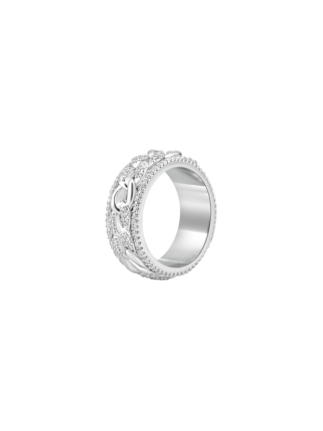 

WRAPGAME INDIA Men Iced Cuban Fidget Rhodium-Plated Cubic Zirconia Ring, Silver