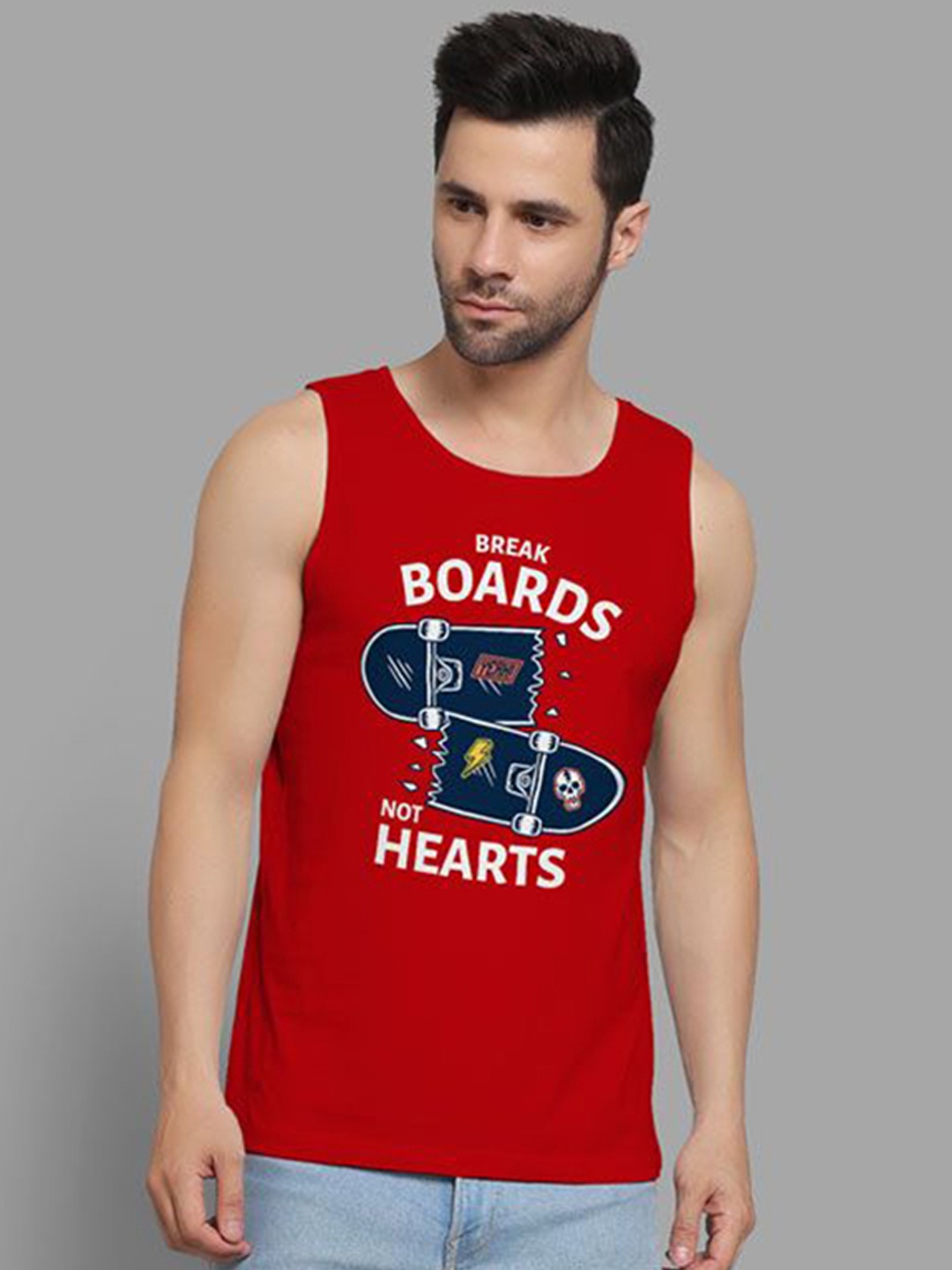 

DAB SHARK Printed Cotton Sleeveless Gym VestDS-SDO-08-RD-XS, Red