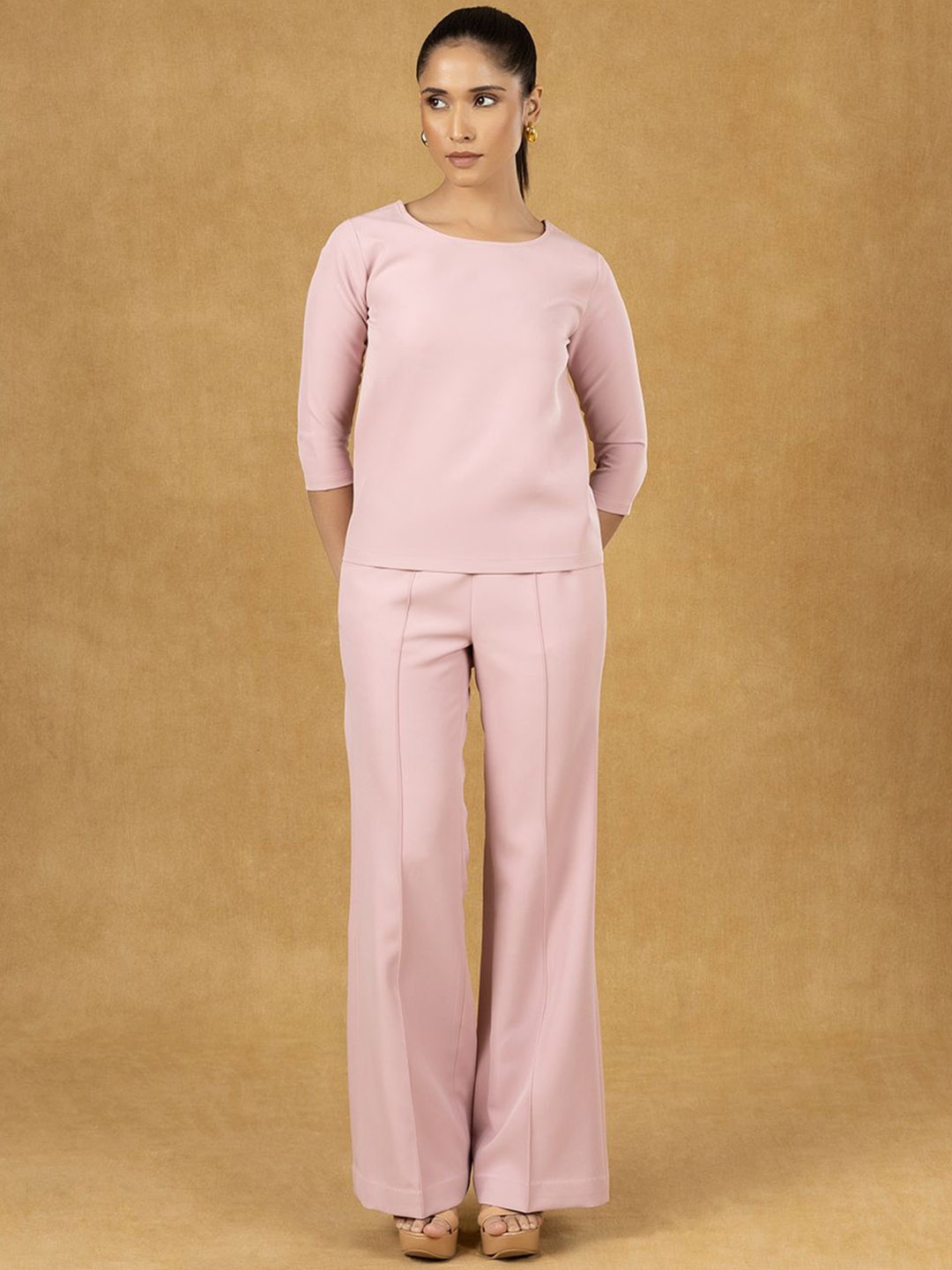 

PowerSutra Round Neck Top & Pullover Wide Leg Trousers, Pink