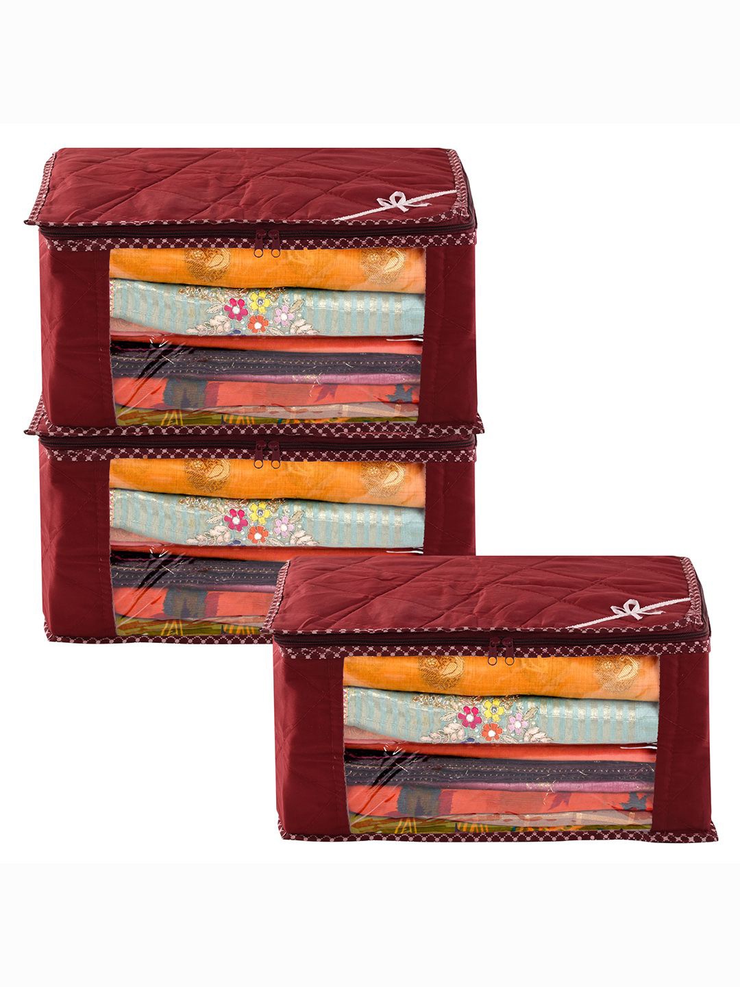 

Kuber Industries Maroon & White 3 Pieces Printed Multi-Utility Organisers