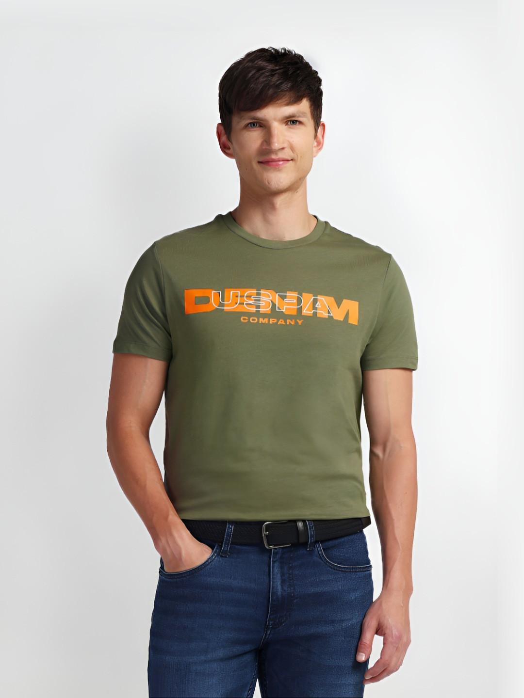 

U.S. Polo Assn. Denim Co. Men Typography Printed Round Neck Cotton Slim Fit T-Shirt, Green