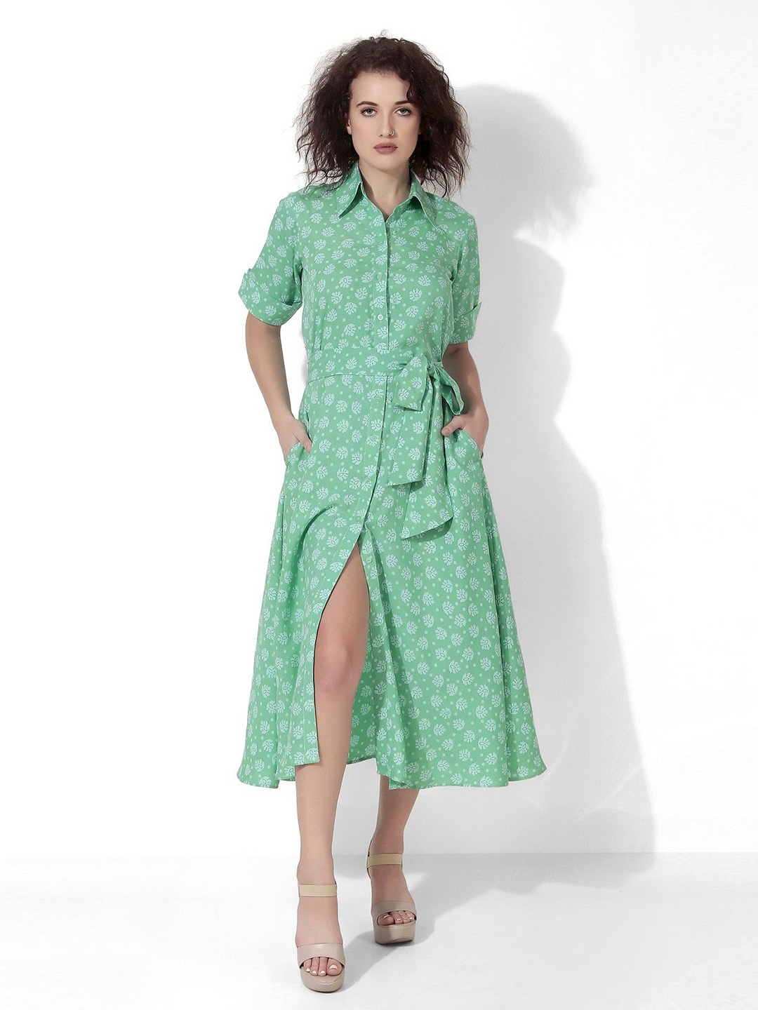 

Seryeon Women Shirt Collar A-LineDress, Green