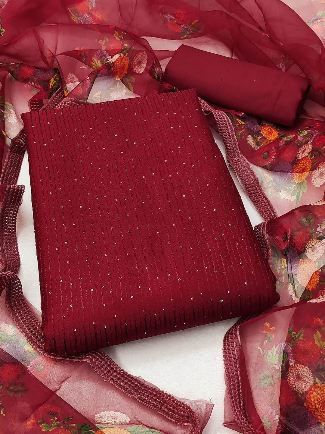 

LADY SHOPI Embroidered Sequinned Unstitched Dress Material, Maroon