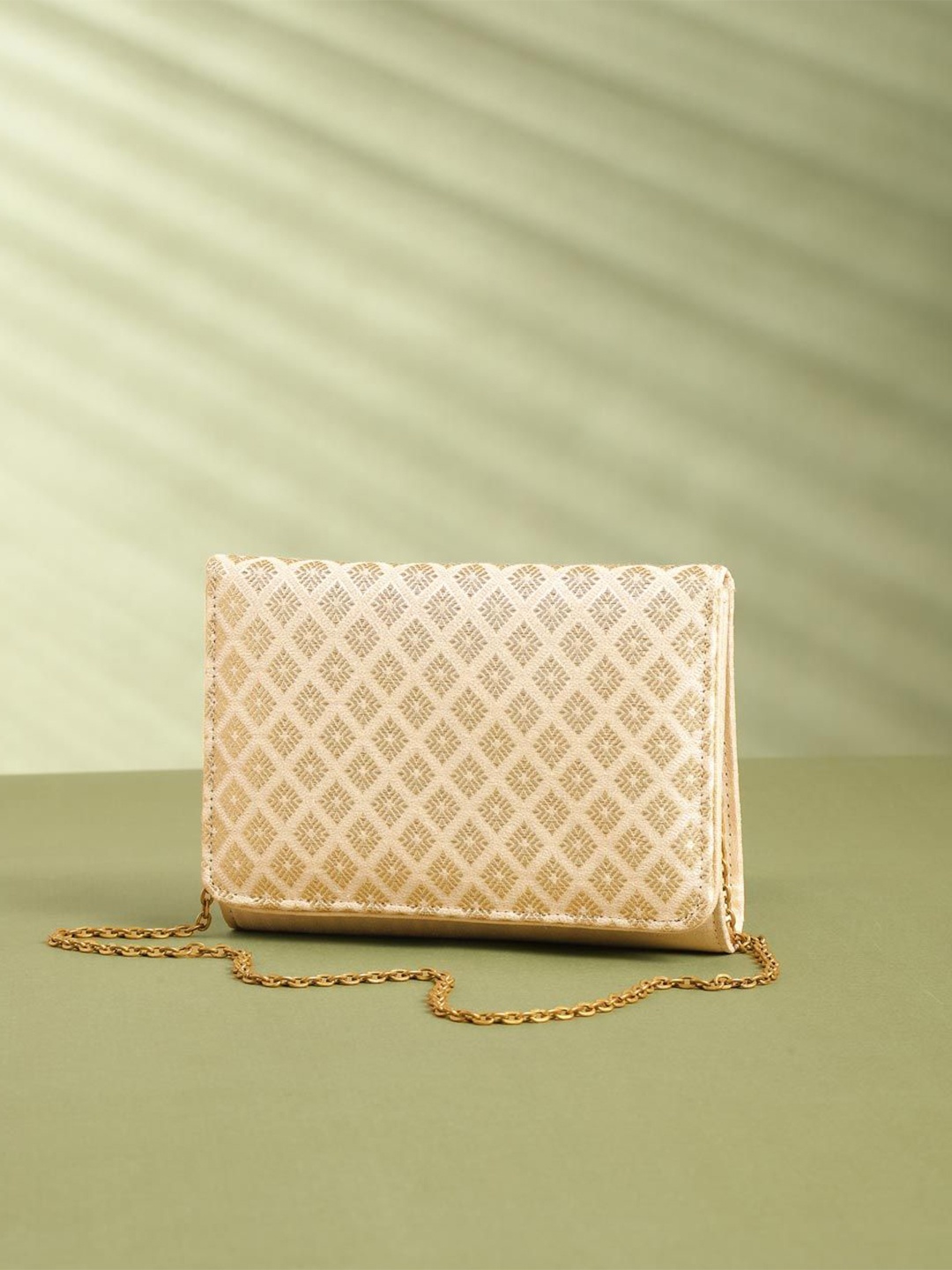 

Fabindia Woven Design Brocade Foldover Clutch, White