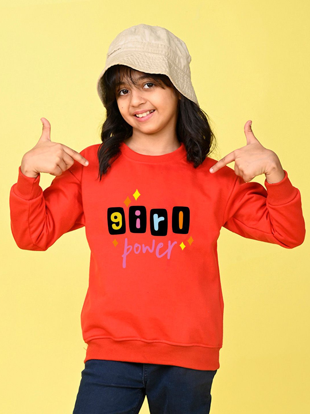 

NUSYL Girls Typography Printed Oversized Sweatshirt, Red