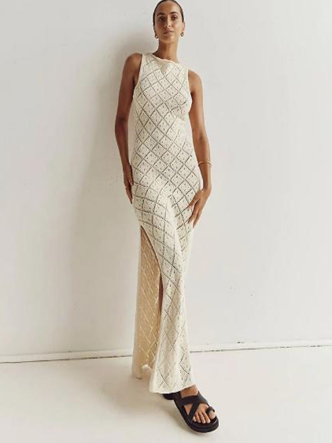 

StyleCast Women Self Design Sleeveless Maxi Dress, Beige