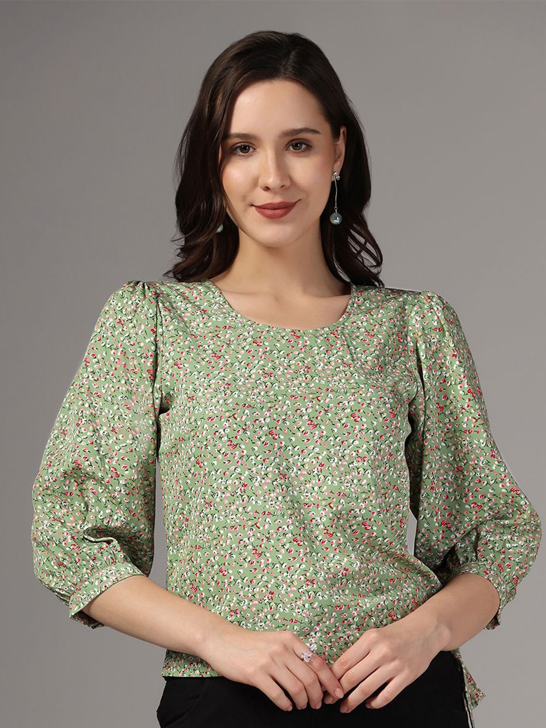 

BAESD Floral Print Chiffon Top, Green