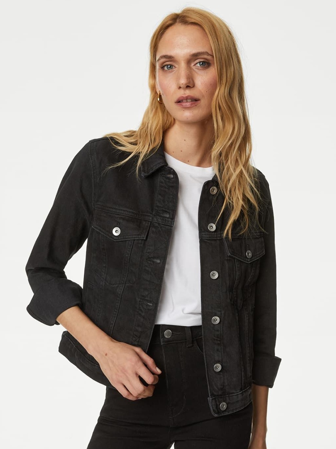 

Marks & Spencer Women Lightweight Denim Jacket with Embroidered, Black