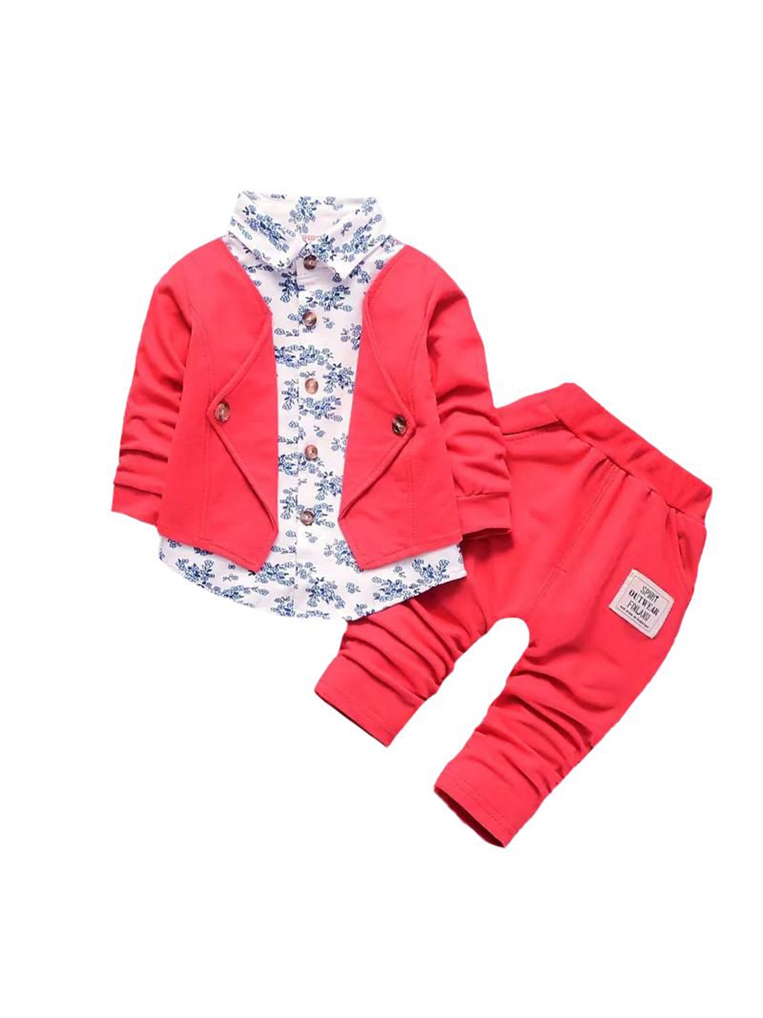 

StyleCast x Revolte Boys Printed Pure Cotton Shirt with Trousers, Coral