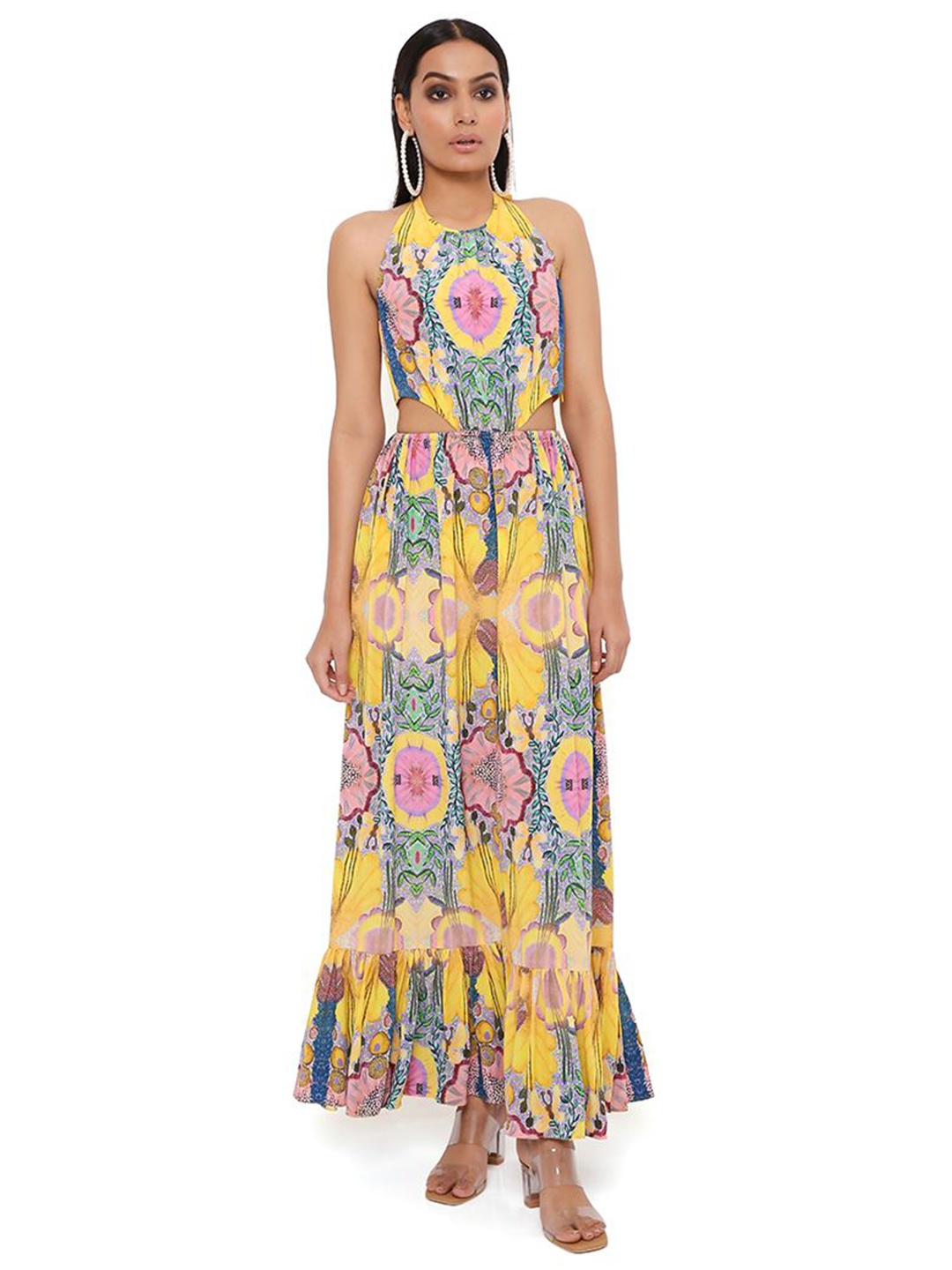 

PS PRET BY PAYAL SINGHAL Women Ethnic Motifs Printed Maxi Dress, Yellow