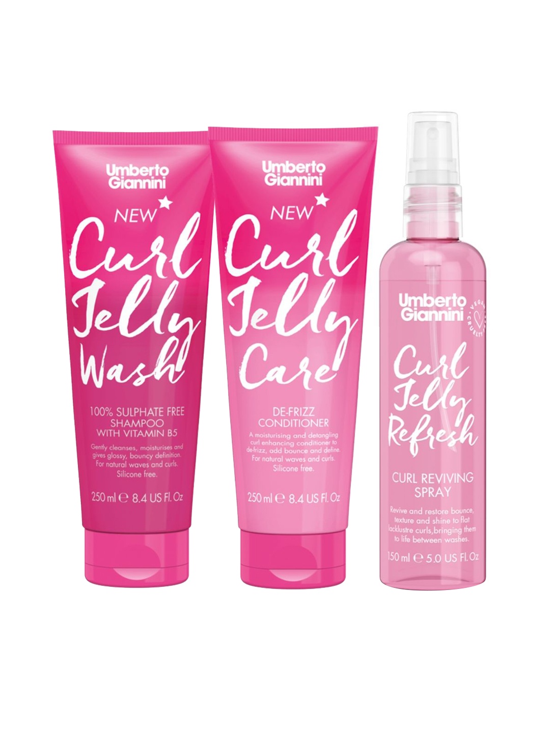 

Umberto Giannini 3-Pcs Curl Jelly Shampoo & Conditioner with Refresh Spray - 650ml, Pink