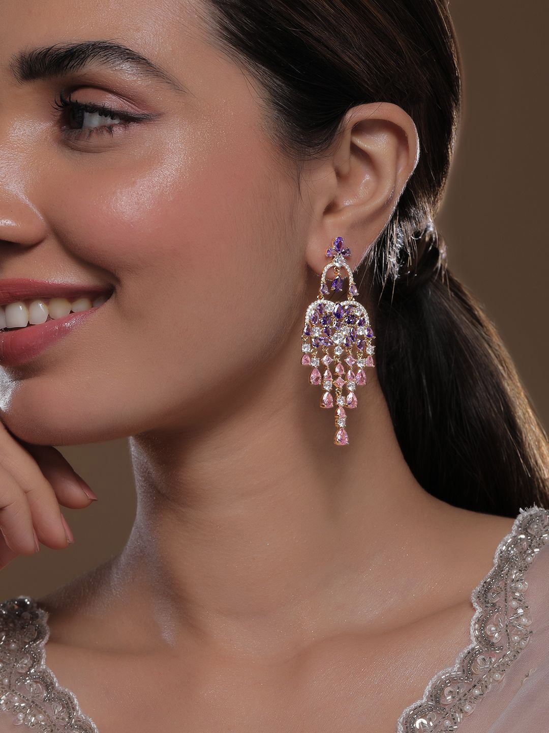 

Rubans 22KT Gold-Plated American Diamond & Cubic Zirconia Chandbalis