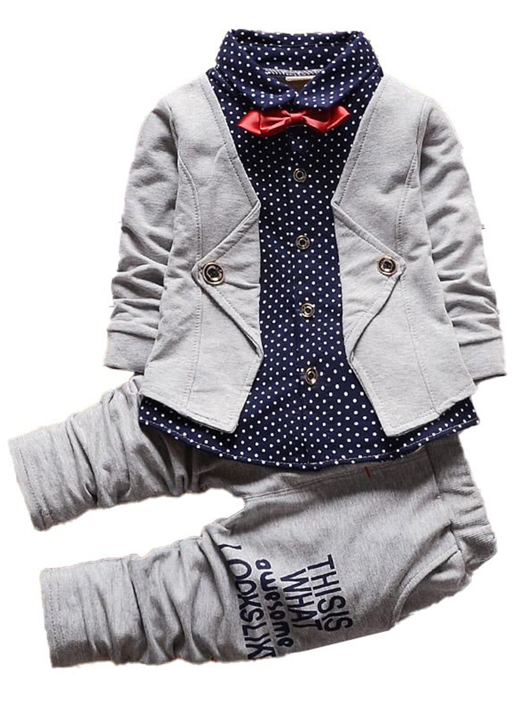 

StyleCast x Revolte Boys Printed Pure Cotton Shirt with Trousers & Waistcoat, Grey