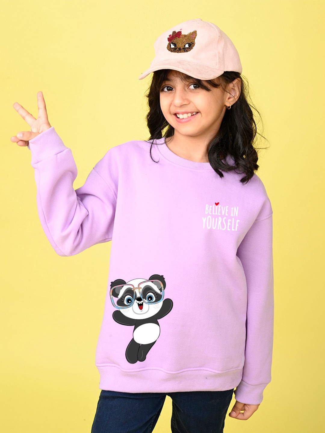 

NUSYL Girls Graphic Printed Oversized Sweatshirt, Purple
