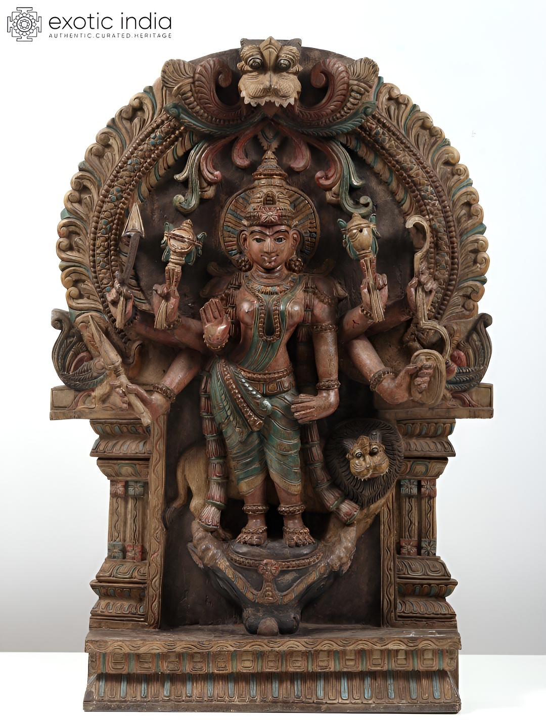 

Exotic India Brown & Green Goddess Durga Religious Wooden Idol Showpiece