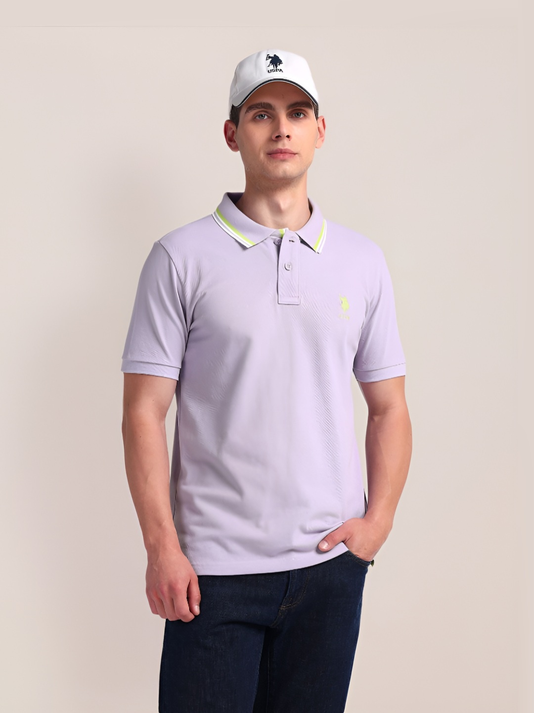 

U.S. Polo Assn. Men Solid Polo Collar Cotton Slim Fit T-Shirt, Purple