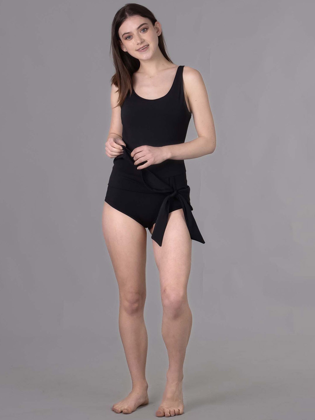 

Keepfit Side Knot Padded One Piece Swimsuit, Black