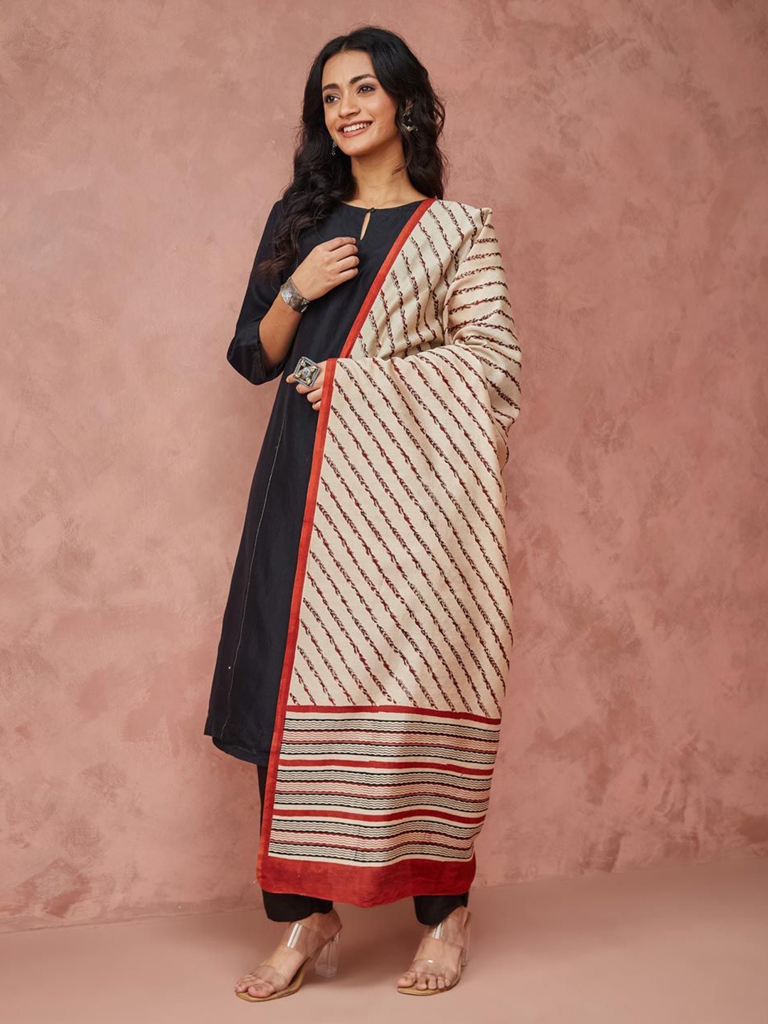 

Fabindia Cotton Silk Bagru Printed Dupatta, Beige
