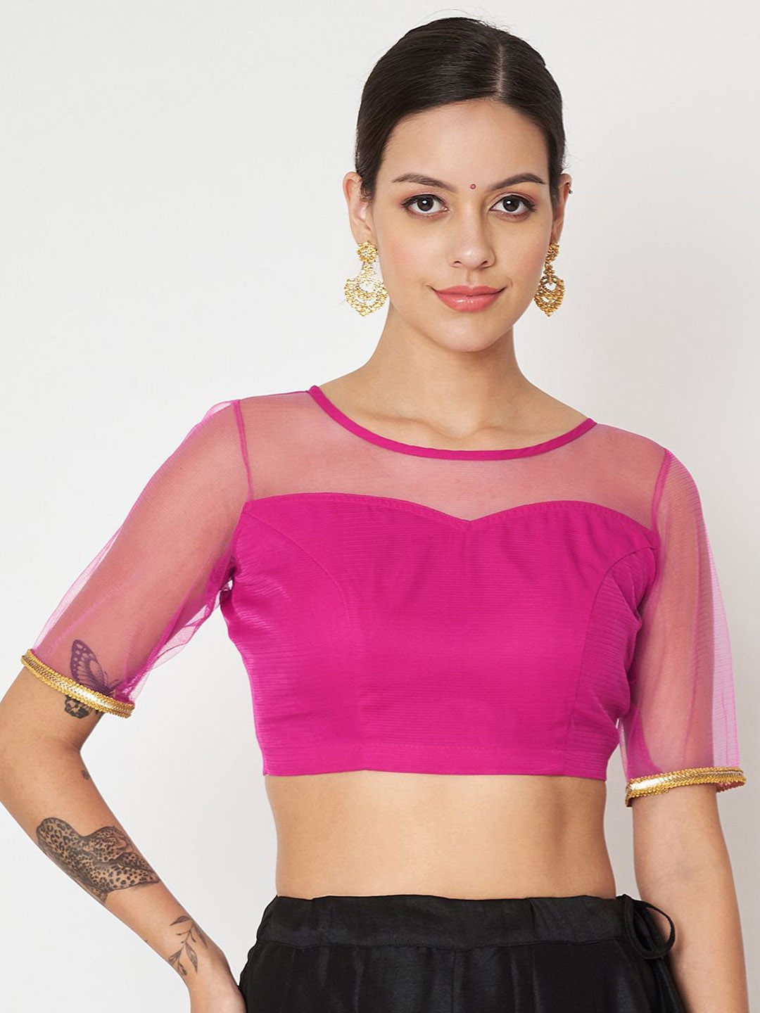 

studio rasa Solid Short Sleeve Saree Blouse, Pink