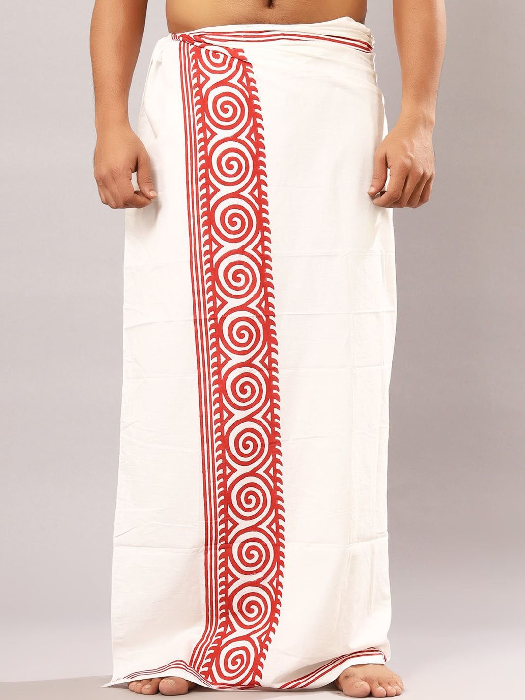 

CRYSTAL HEAL Men Printed Pure Cotton Tribal Dhoti, White