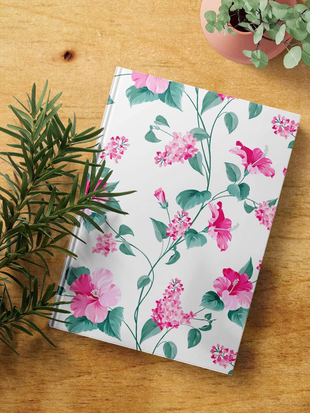 

macmerise SK Hibiscus Blush Printed Hard Cover A5 Ruled Notebook, White