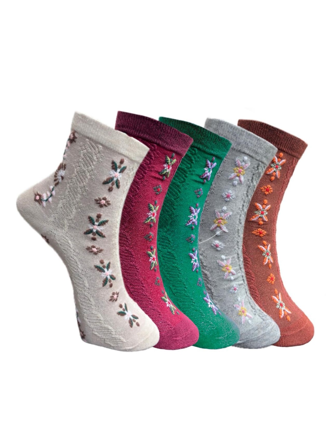 

DressBerry Pack Of 5 Patterned Ankle-Length Socks, Green