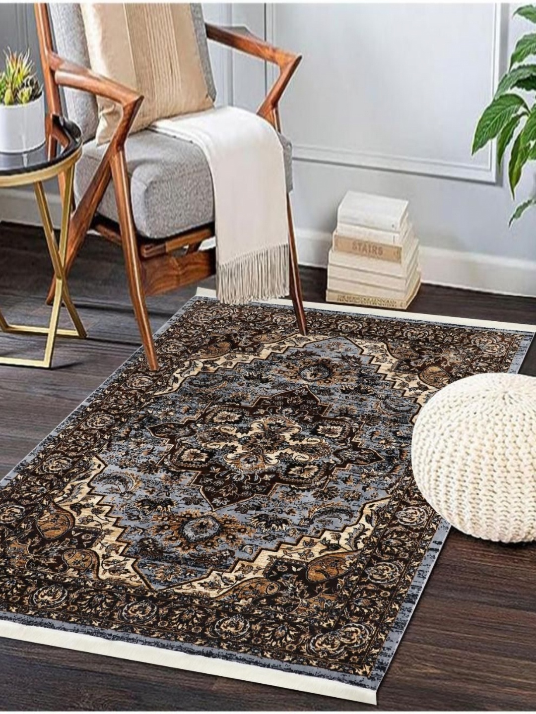 

MODEFE Brown & Grey Ethnic Motifs Printed Anti Skid Carpet