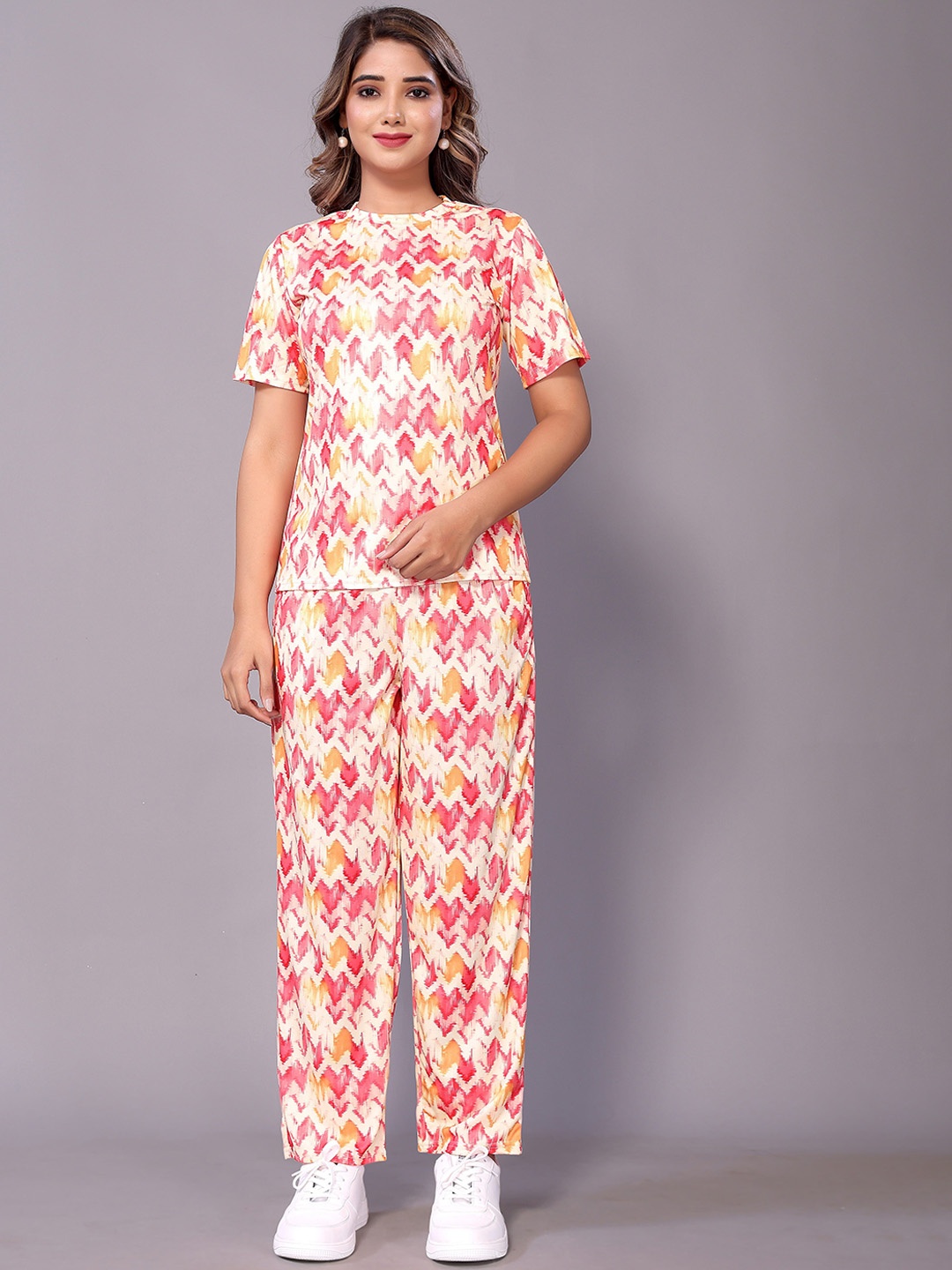 

Rujave Printed Short Sleeve Co-Ords Set, Pink